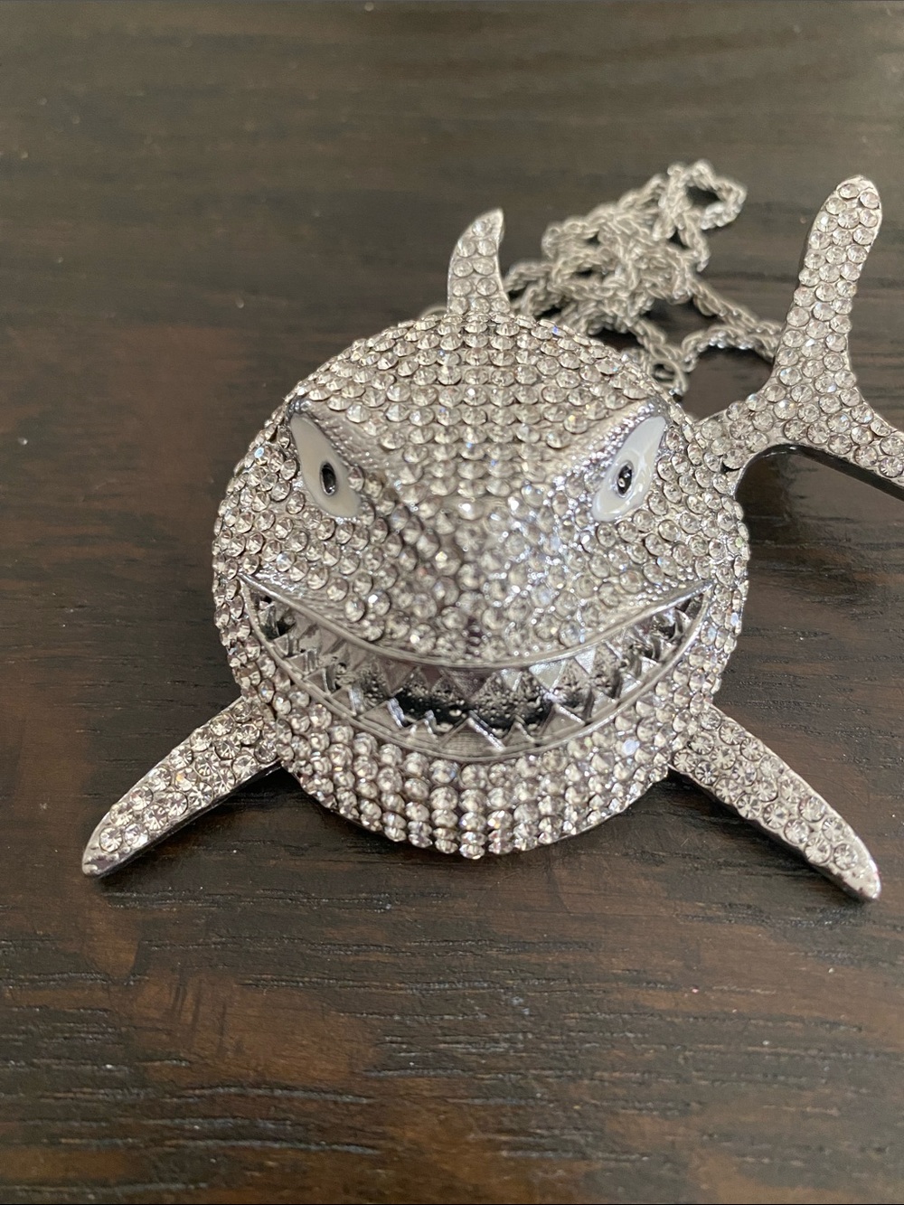 Crystal Shark Pendant Necklace - Silver Rhinestone Shark